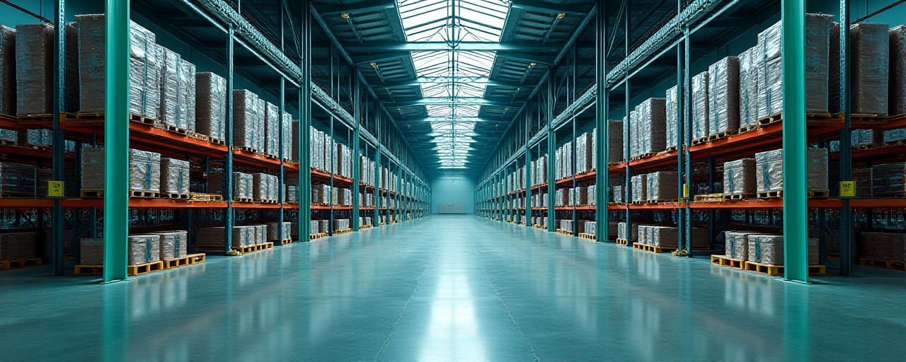 Panoramic view of a modern, organized freight warehouse in Cleveland