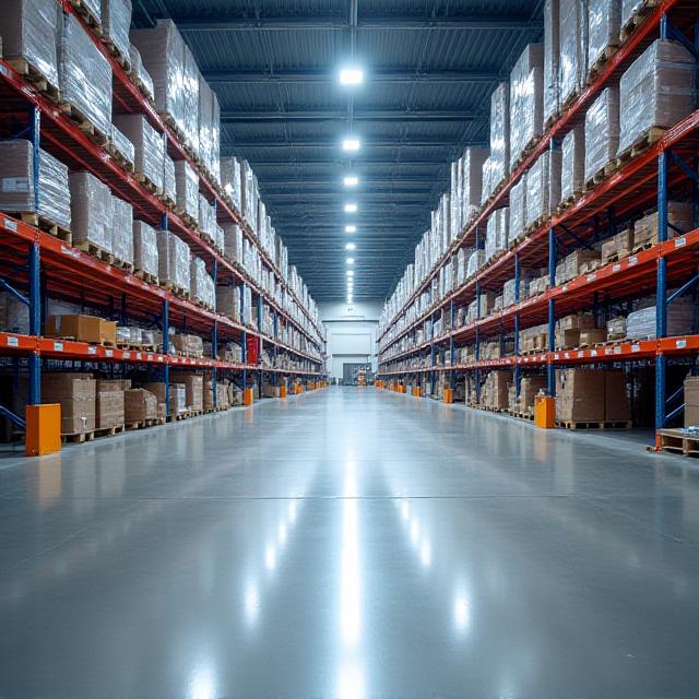 Spacious clean industrial warehouse interior