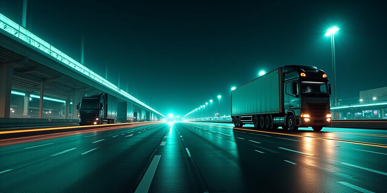 Sleek logistics hub with neon accents and active transport lanes