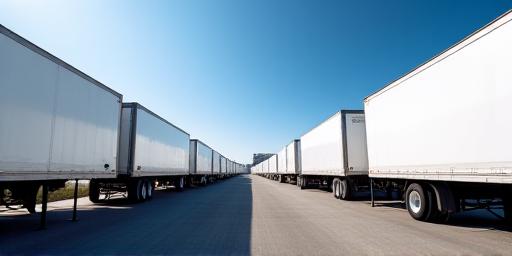 Rows of clean white dry van trailers in a logistics yard