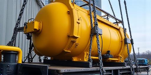 Heavy machinery being loaded onto a transport truck